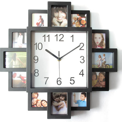 16-inch square black metal wall clock with silent quartz movement and pointer display
