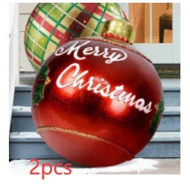 Vibrant, inflatable 60cm Christmas ball decorations in various patterns and colors for indoor and outdoor holiday display