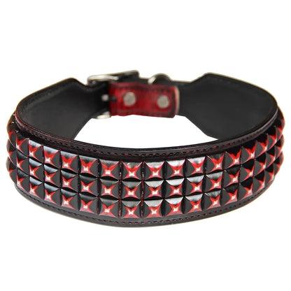 Leather rivet dog collar for large dogs in dark red, gold, silver, orange or red, sizes L and XL