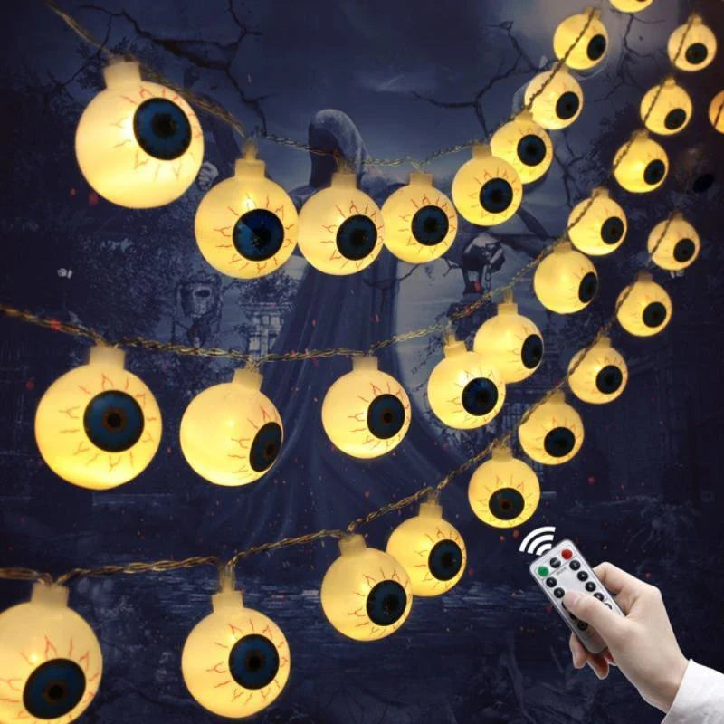 Spooky Halloween LED Ghost Eye String Lights - 10 Pcs, Flexible Design, Warm Colorful Glow, Versatile Decor