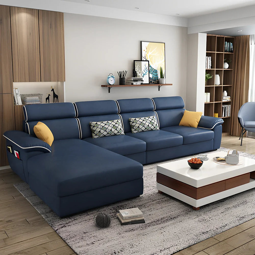 2.18-metre three-seater fabric sofa with wood frame and high-density sponge filling in modern minimalist design