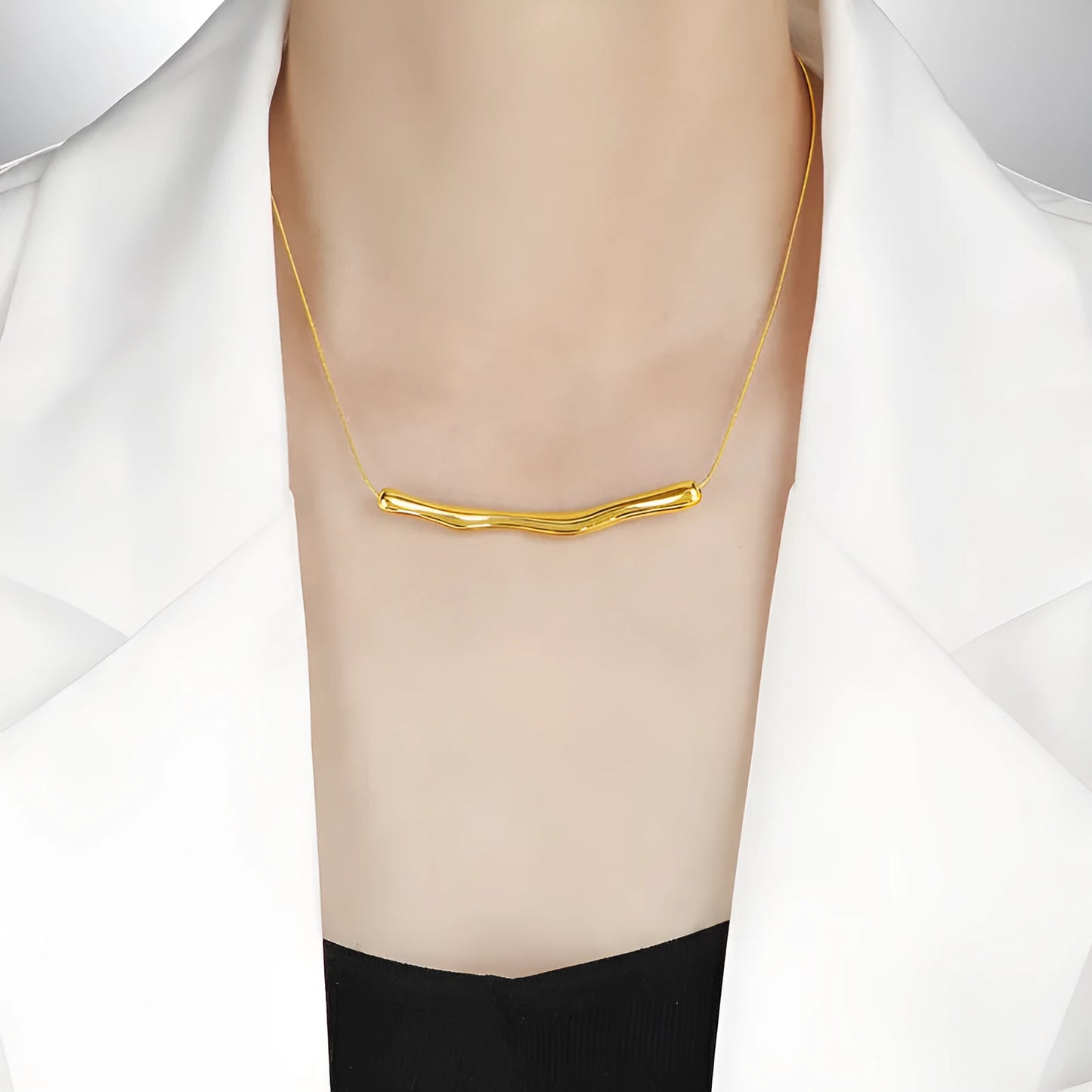 Women's pleated titanium steel necklace with irregular electroplated design in gold or steel colour finish
