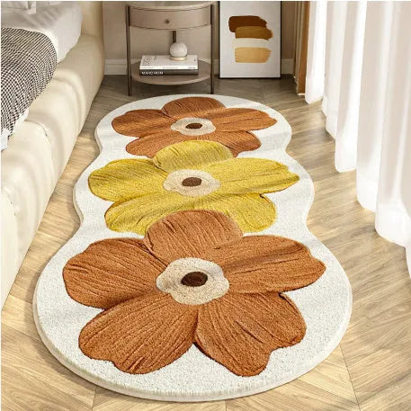 Flower shaped cashmere bedside blanket with cartoon alien design in gradient flower pattern