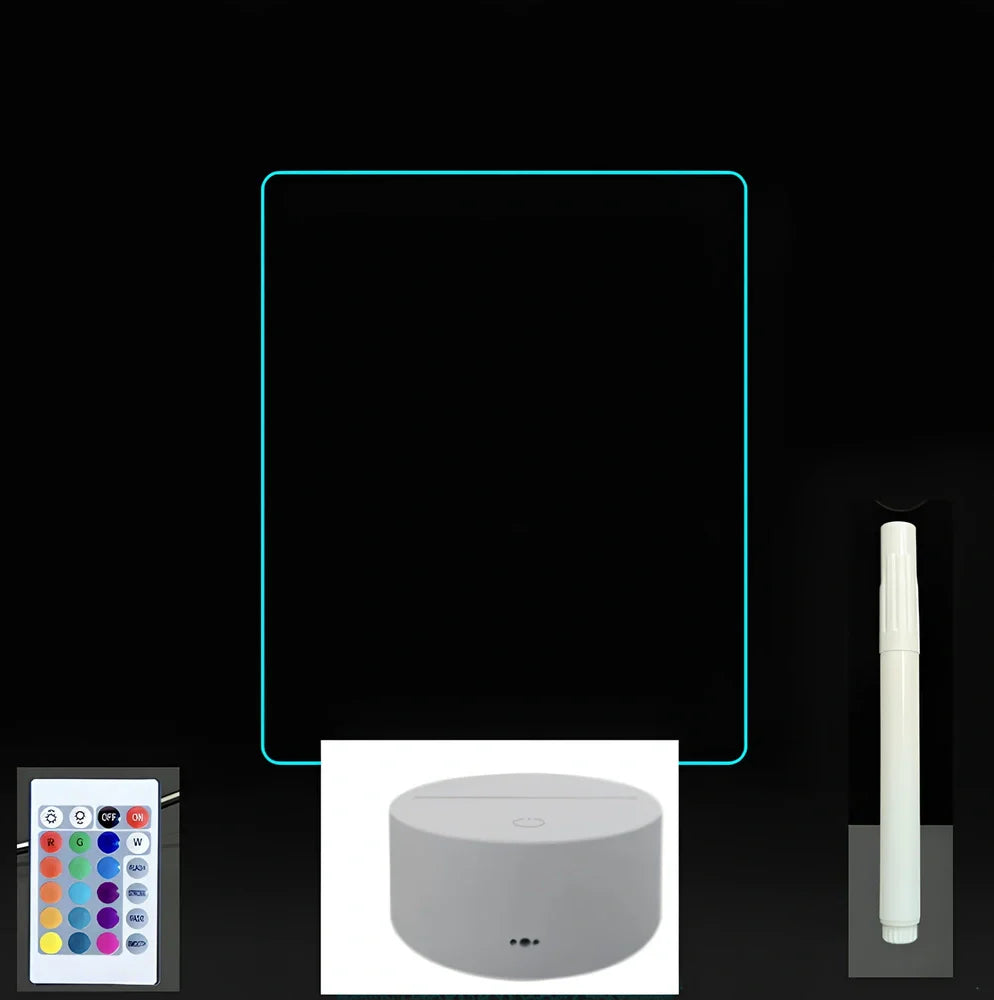 3D acrylic LED message board with touch controls showing illuminated writing on 3.5mm thick surface