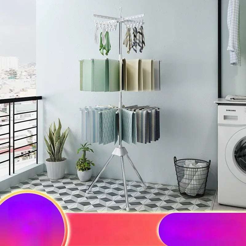 Stainless steel mobile split plastic clip drying rack with three layers for socks, ties and clothing, offering a modern minimalist style laundry rack solution with double-layer hanger design and practical mobility