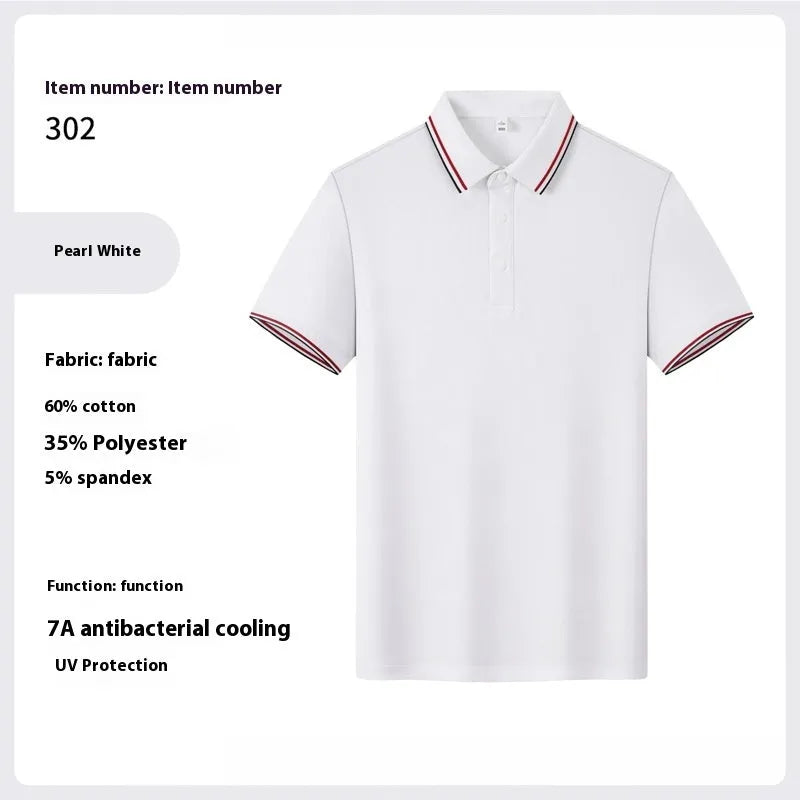 Men's solid colour cotton lapel t-shirt with short sleeves for summer work clothes