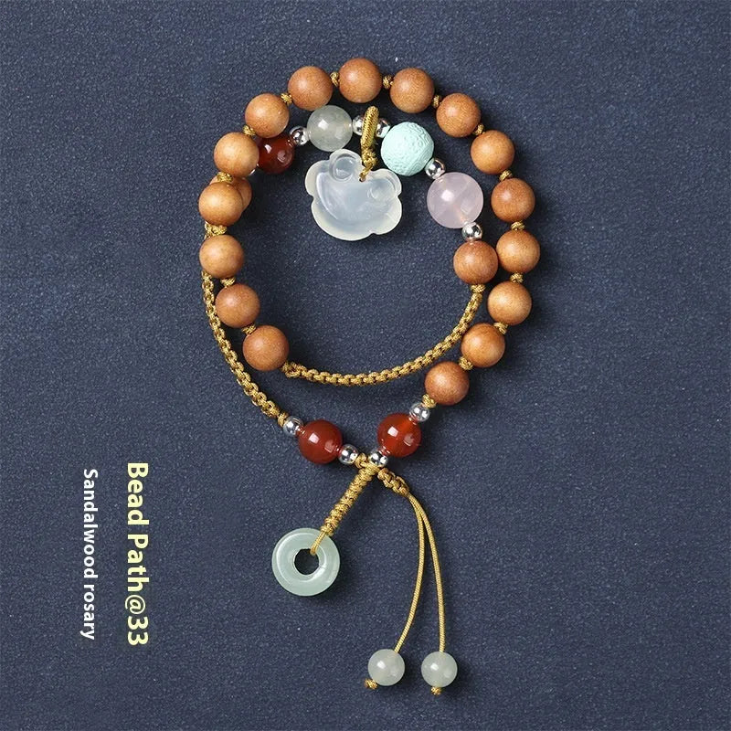 Women's double ring bracelet with sandalwood fragrance, hand-woven ebony and traditional Ruyi pattern