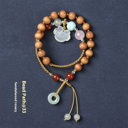 Women's double ring bracelet with sandalwood fragrance, hand-woven ebony and traditional Ruyi pattern