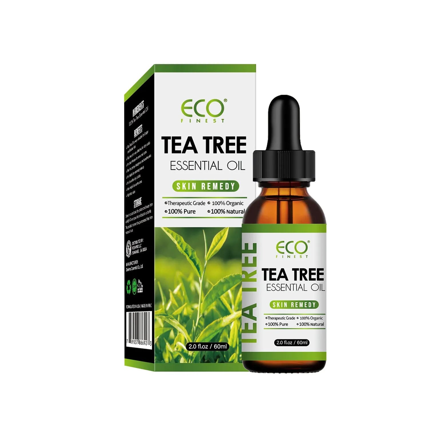 60ml bottle of pure tea tree essential oil for acne skincare and aromatherapy use
