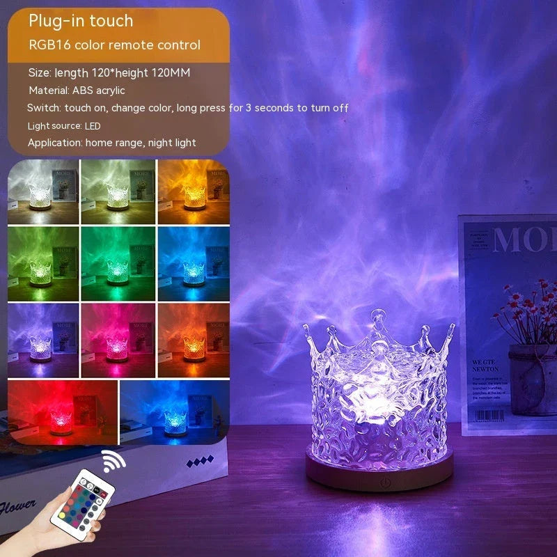 Mesmerizing water wave ambient LED table lamp with remote control, creating a serene and calming atmosphere in any room