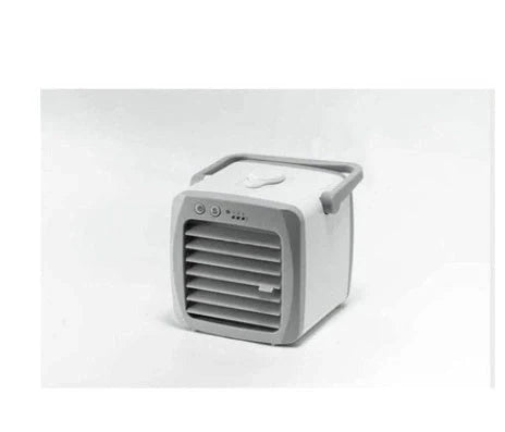 Mini mobile air conditioner electric fan in white with USB portability