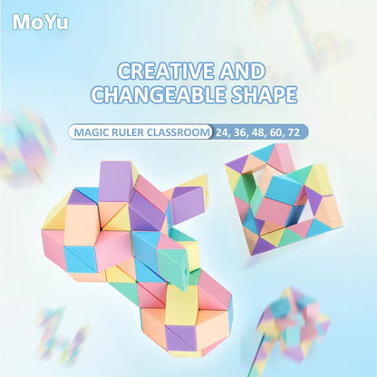 Magic Snake Ruler Puzzle in vibrant rainbow colors, transformable into various shapes