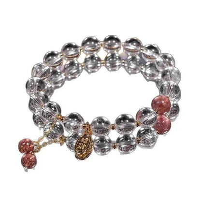 Handmade white crystal bracelet with 8mm beads and U-shaped design on wrist