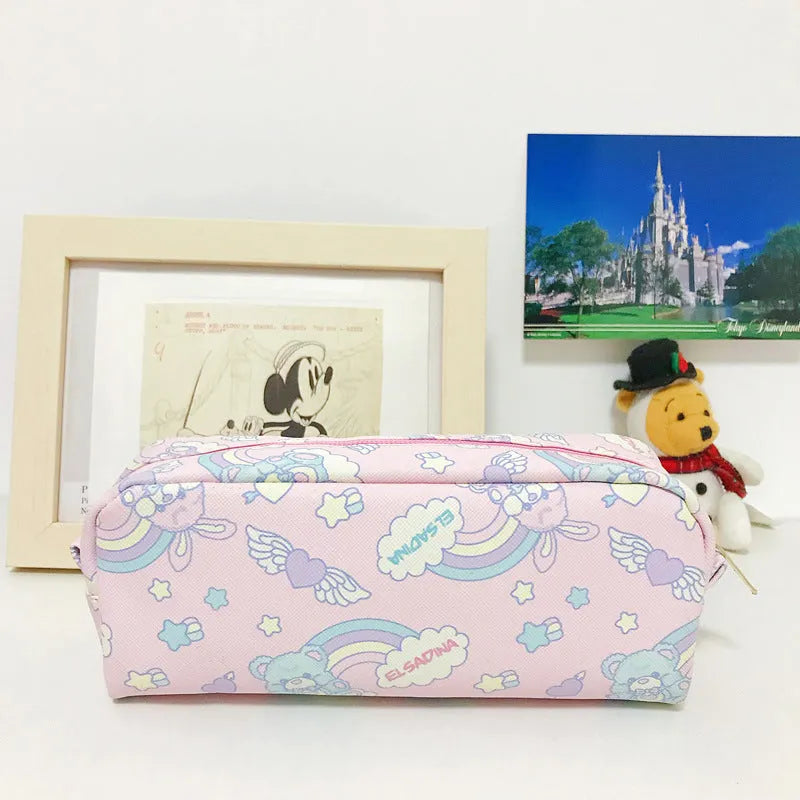 Printed cylindrical PVC pencil case, 19x6.3x7cm, Japanese cute cartoon stationery box for school students