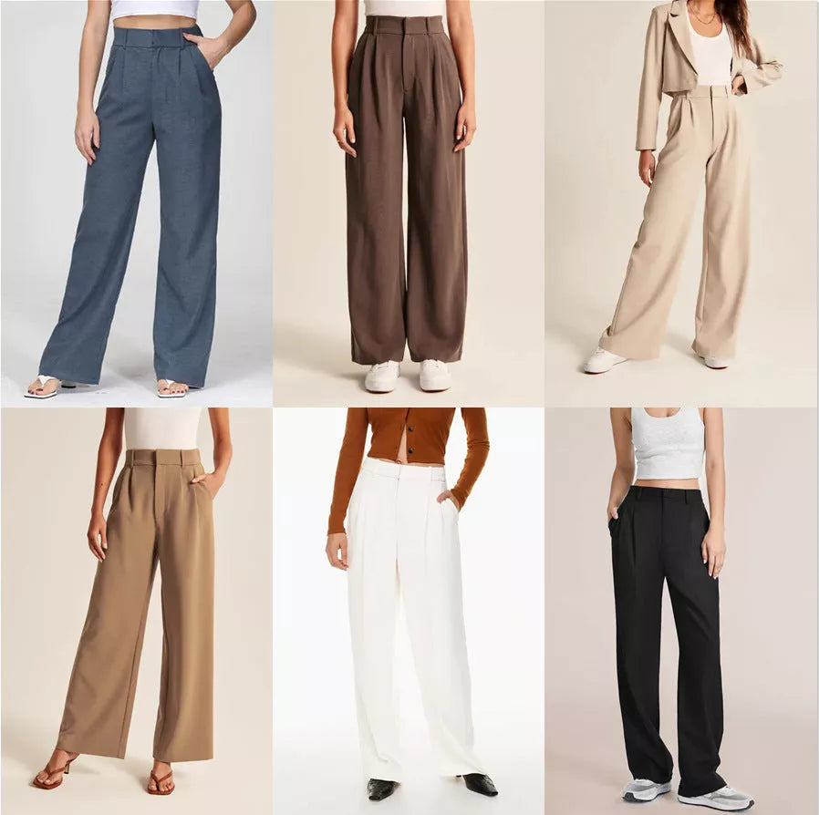 Women's high waist straight trousers with pockets and wide leg design in various colors