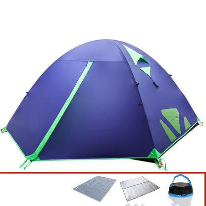 Pasture Gaodi Cold Mountain double-layer tent with aluminium poles in camping setting showing 210x140x110cm dimensions