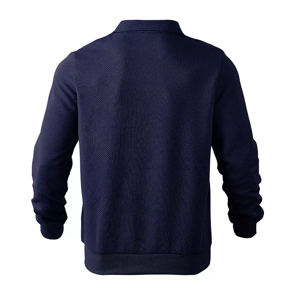 Men's Jacquard Half-Zip Sweatshirt in solid colors with unique lapel design
