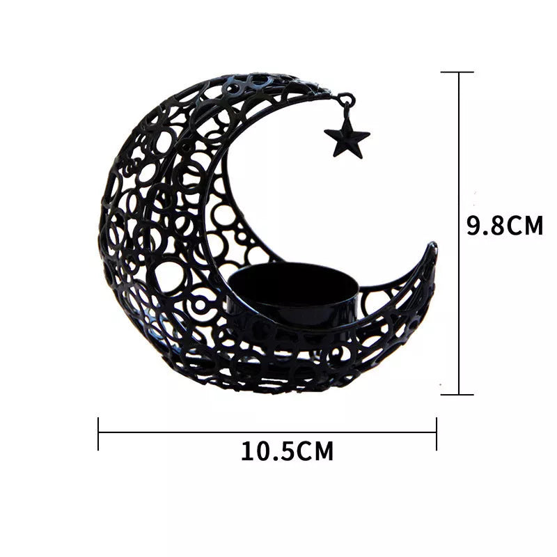 Crescent Moon Star Metal Candle Holder in black or gold for elegant home decor