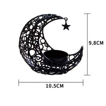 Crescent Moon Star Metal Candle Holder in black or gold for elegant home decor