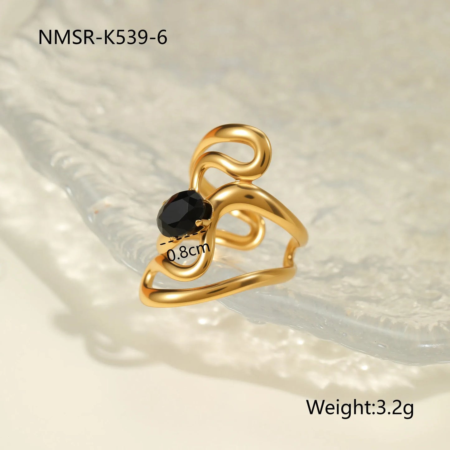 Titanium steel open mouth ring with geometric design and inlaid zircon stones for women