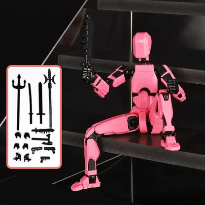 Highly posable 3D printed robot mannequin toy with interchangeable accessories, including wings and weapons