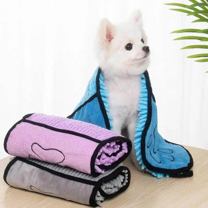 Blue pet bath robe towel with absorbent fibre for drying dogs and cats after washing