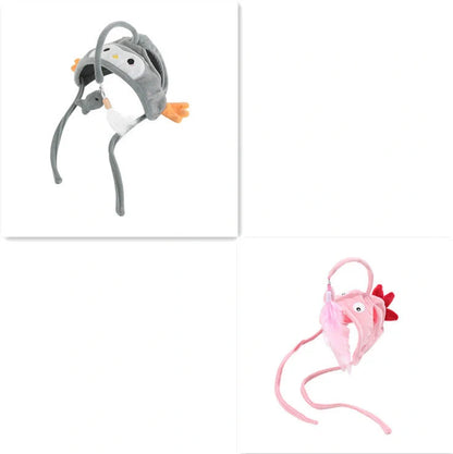 Adjustable head-wearing feather cat toy stick in various colors for indoor play