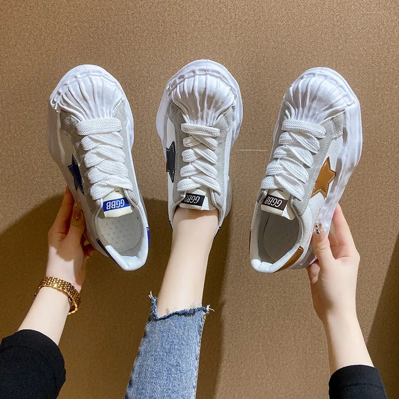 Women's brown artificial PU bread sneakers with mid muffin heel, round toe, low top and front lace-up, sizes 35-40.