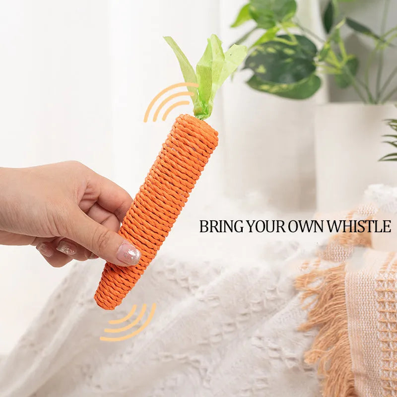 Set of interactive cat toys including carrot bites, paper toys, ringing stones, and sticks in two sizes.