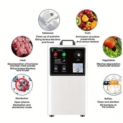 Fruit and vegetable ozone generator with stainless steel housing and 20g/h output for food sanitisation