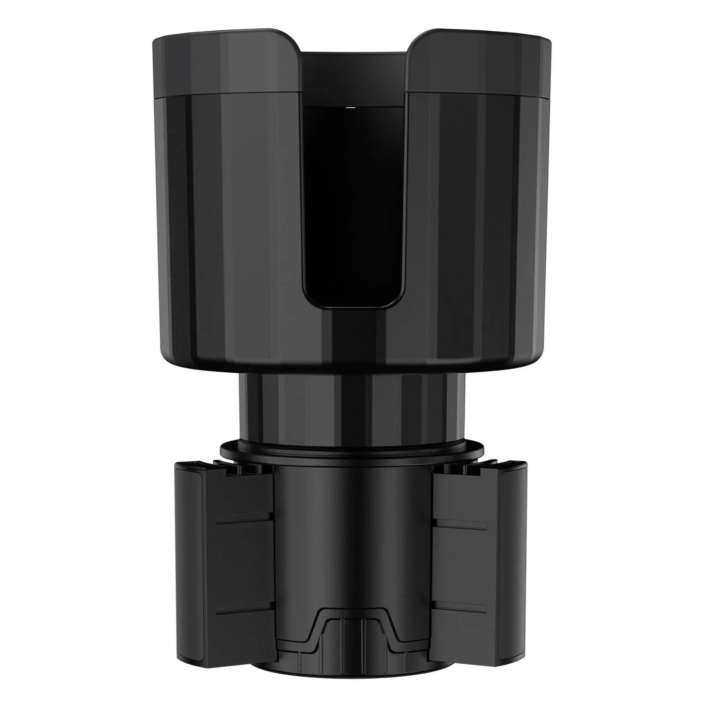 Matte black car cup holder expander with adjustable base for oversized bottles up to 12cm diameter