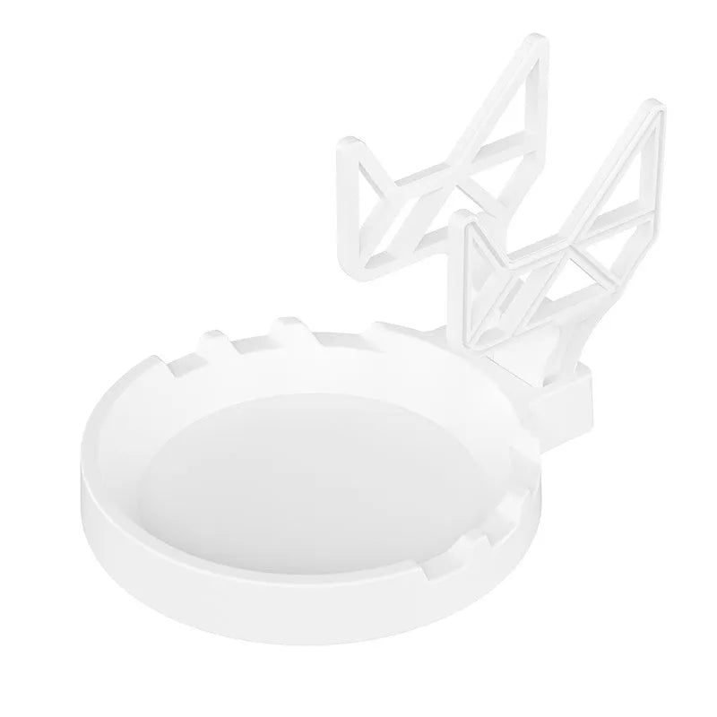 Black ABS plastic wall hanging rack with an X-shaped handle, shown with adhesive gel and screws for mounting.