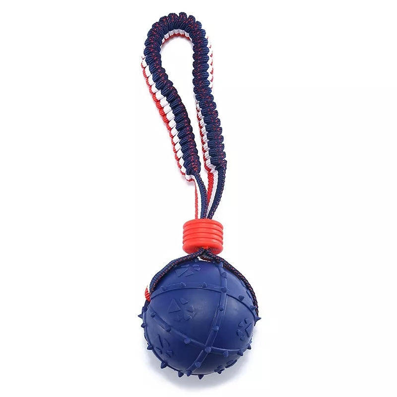 Interactive dog toy ball with rope for teeth cleaning and training