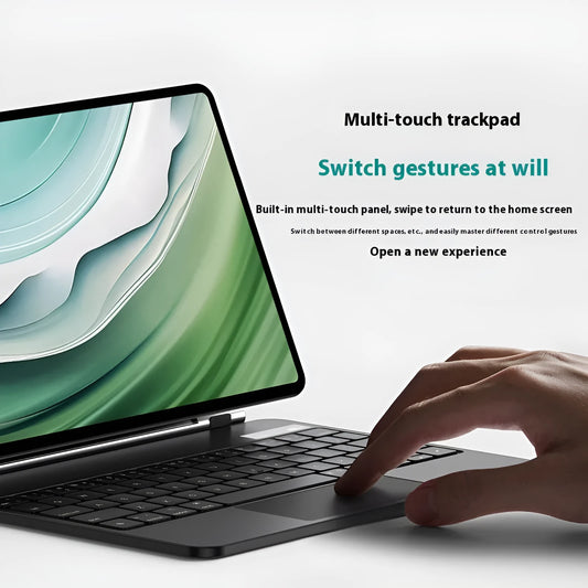 Huawei MatePad 11 magnetic wireless keyboard cover in black showing tablet protection and typing position