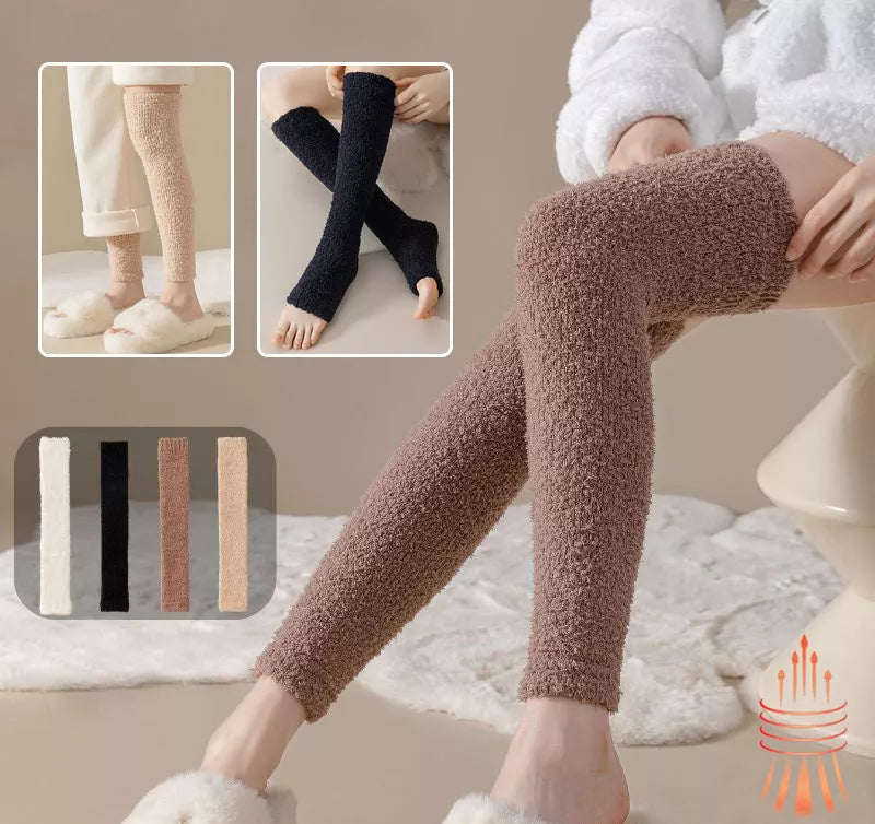 Winter warm plush socks for women with dual-purpose heel and knee protection