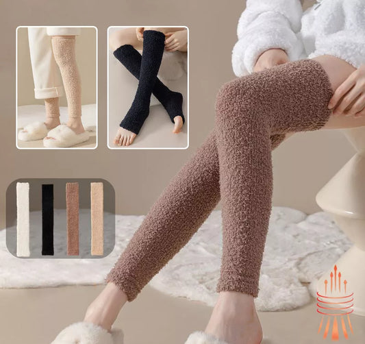 Winter warm plush socks for women with dual-purpose heel and knee protection