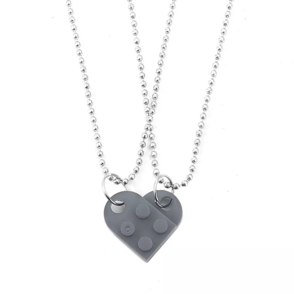 Valentine's Day heart stitching acrylic couple necklace with adjustable chain