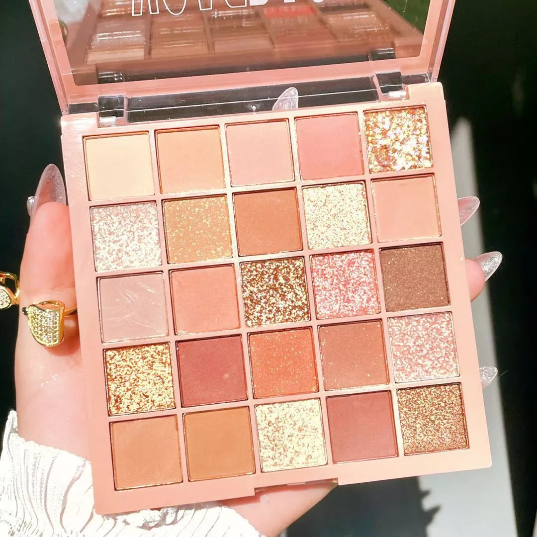 25-color eye shadow plate with shimmer and matte finishes for versatile makeup looks