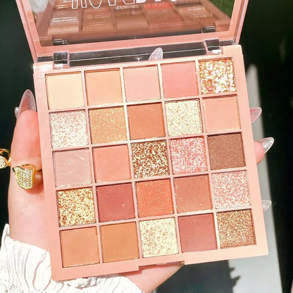 25-color eye shadow plate with shimmer and matte finishes for versatile makeup looks