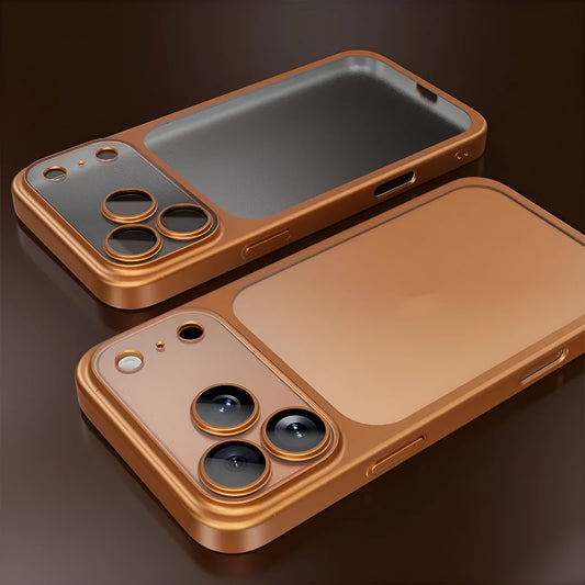 Frosted electroplating PC phone case for iPhone 17 series in all-inclusive design showing drop resistance