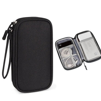 Light grey portable buggy bag for cable storage measuring 19x11x3cm with handbag-type shape
