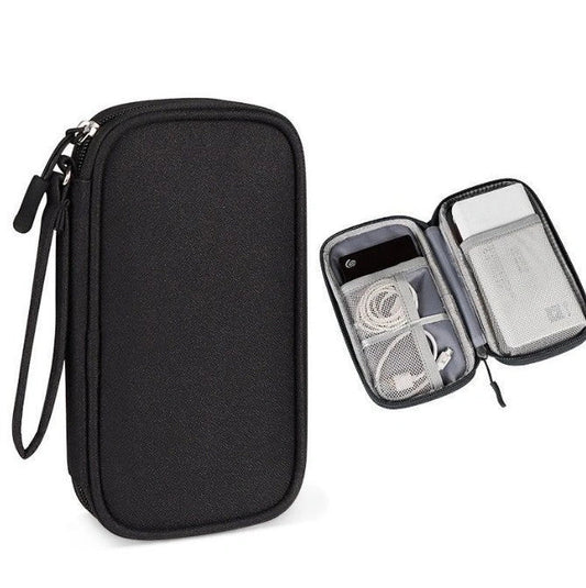 Light grey portable buggy bag for cable storage measuring 19x11x3cm with handbag-type shape