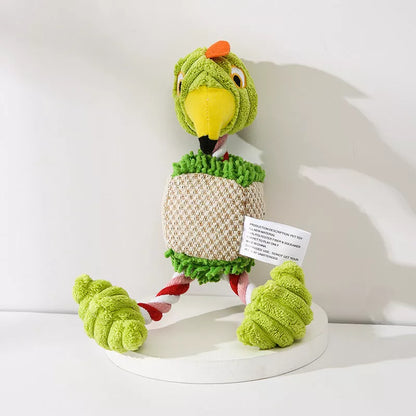 Donkey-shaped corduroy chew toy for dogs with squeaker, available in white, brown, and gray