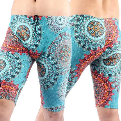 Men's green quick-drying swimming trunks with five-point fashion design and anti-embarrassment fit