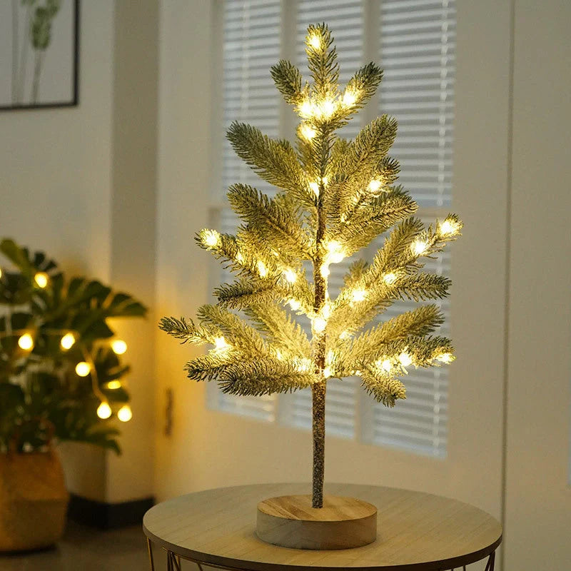 LED PineTree Lamp with warm white lights and snow-covered branches for Christmas decor