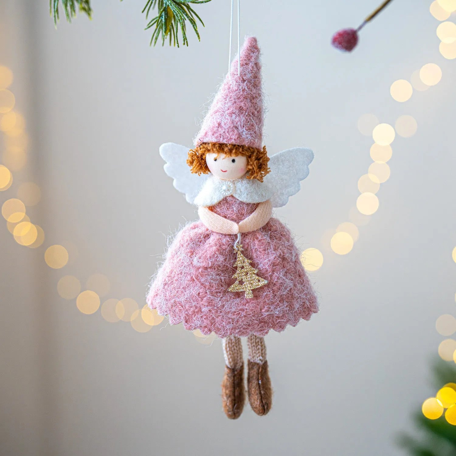 Modern Christmas angel skirt felt pendant decoration in white or pink with cloth material