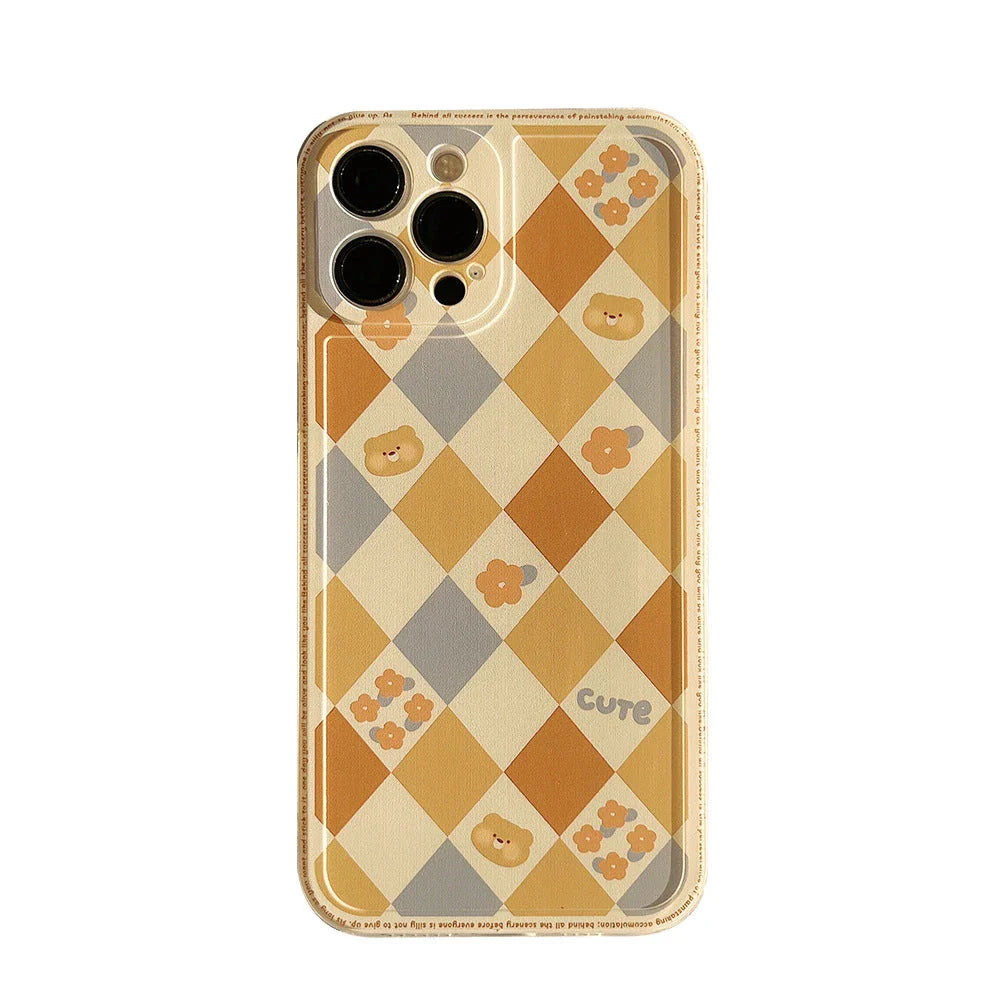 Stylish geometric phone case with laser-engraved rhombus grid pattern, made of high-quality TPU material for full-body protection against shocks and scratches.
