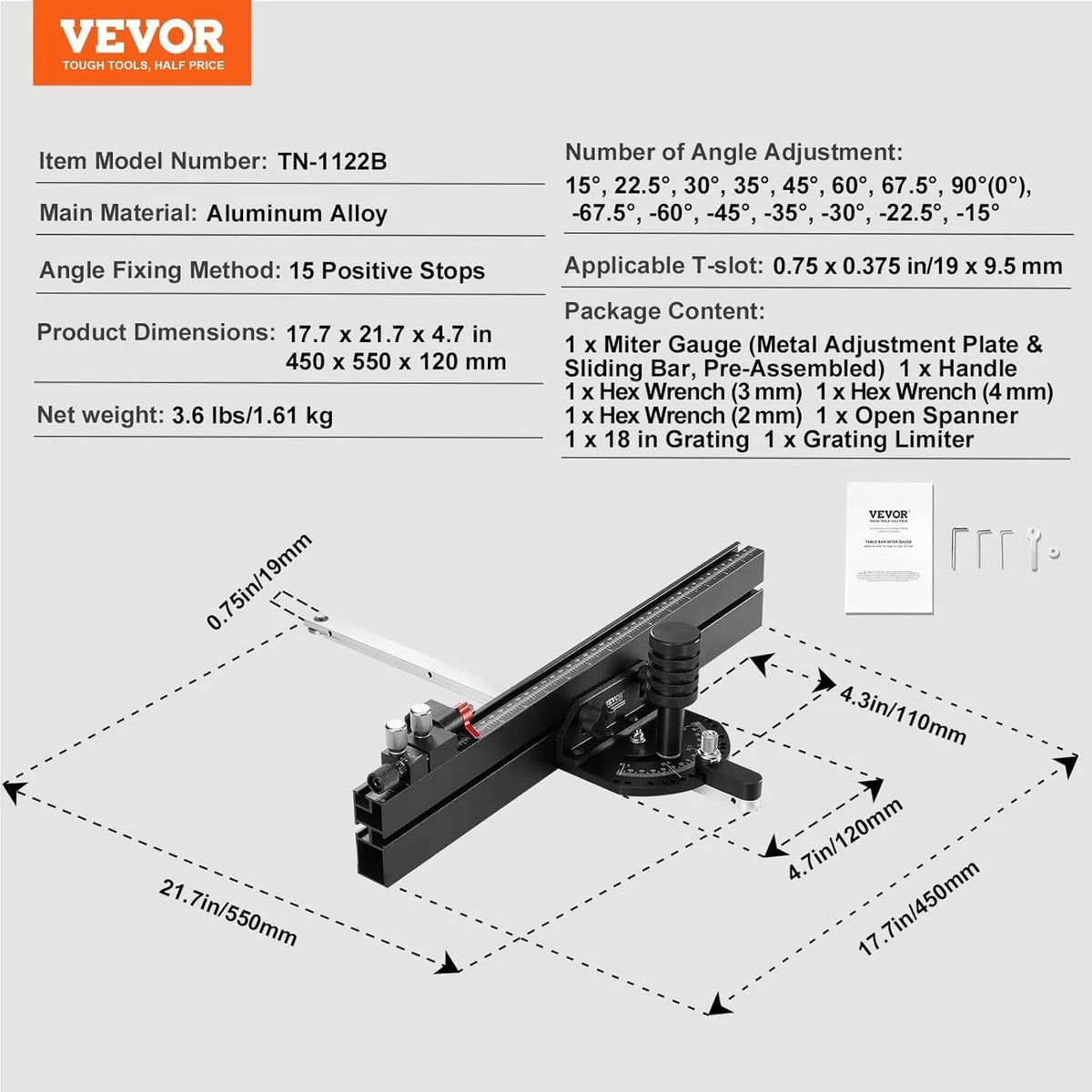 Aluminium alloy woodworking push handle with steel containing, British standard push ruler sliding chute for home carpentry