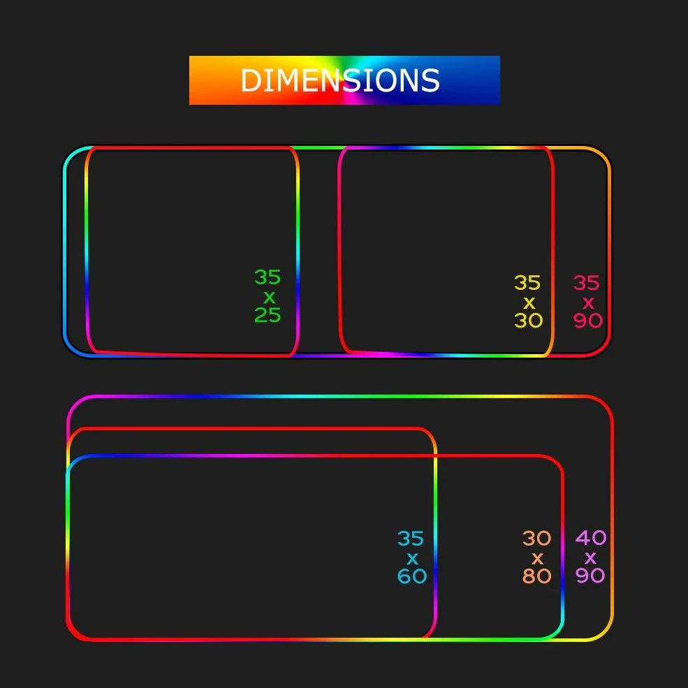 Black RGB gaming mouse pad with illuminated surface measuring 900x400mm and 4mm thickness