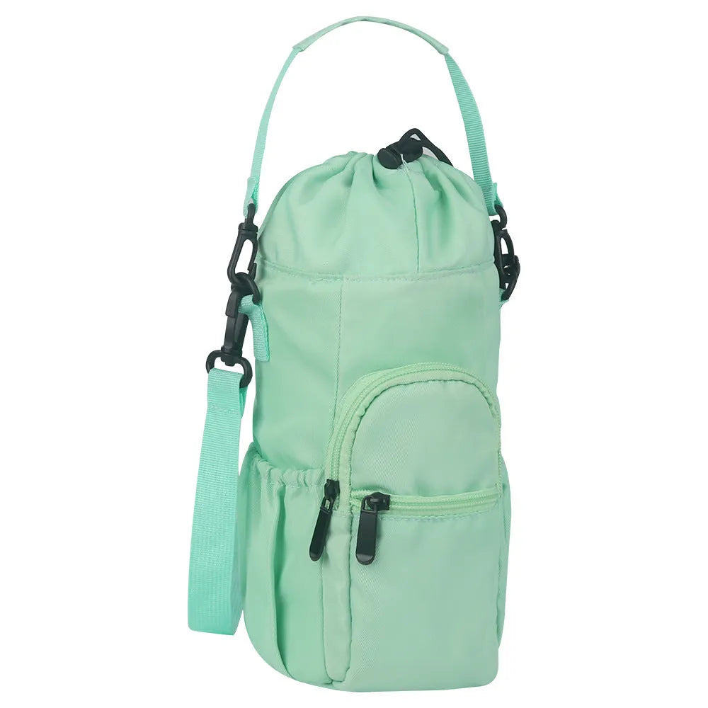 Crossbody water bottle shoulder bag in cloth material with adjustable strap